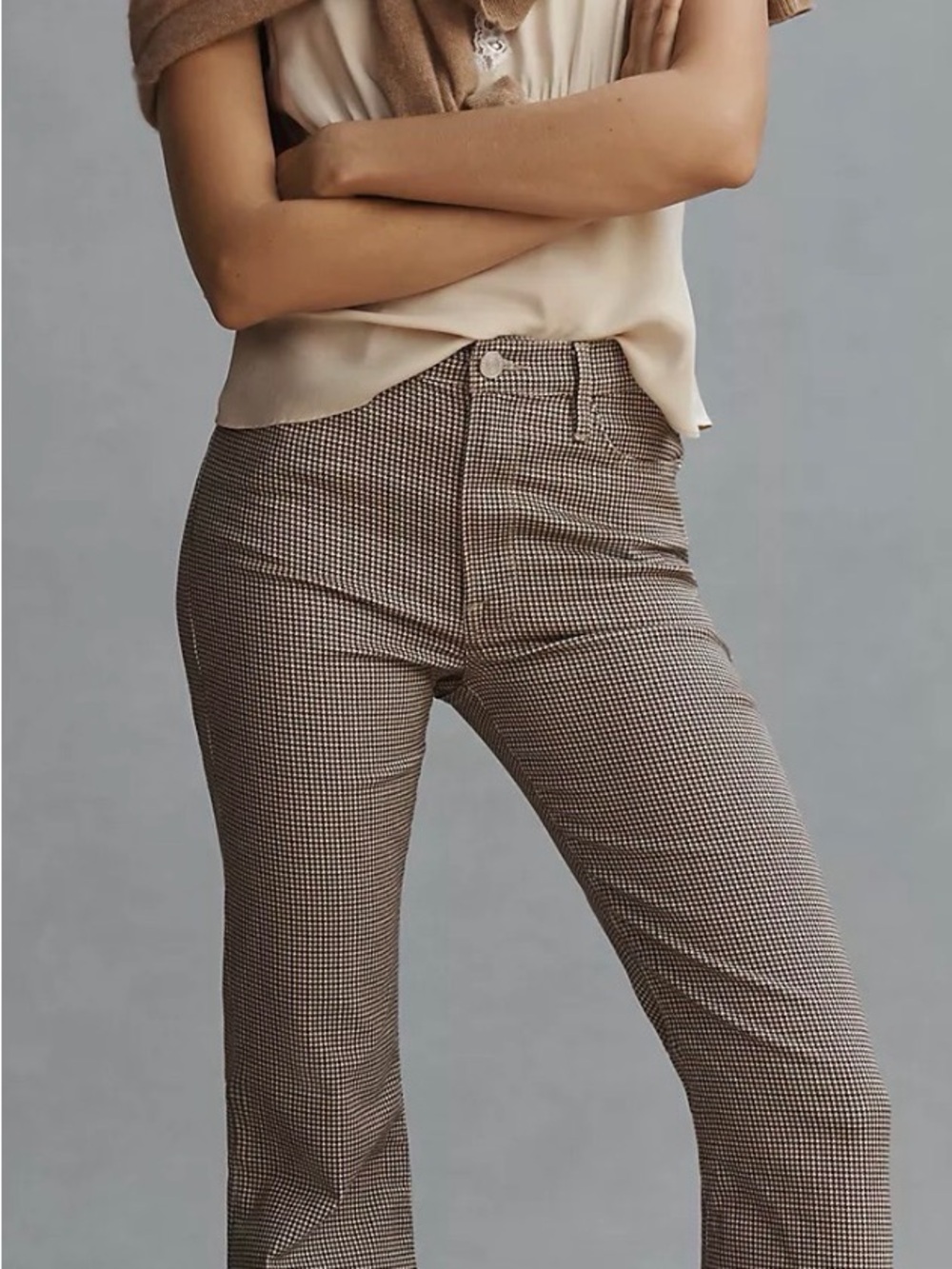 FRAME Denim Le Crop Flare Houndstooth High Rise Jeans 24 Chic Quiet Luxury